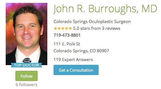 Dr. John Burroughs, Colorado Springs Eyelid and Facial Plastic Surgeon, Named To Realself.com Top Doctors.